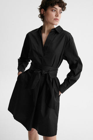 Sukienka bawełniana z szarfą Tatyana czarna - ECHO 2