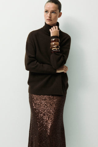 Midi spódnica z cekinami Davis brązowa