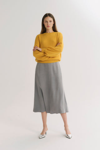 Sweter z domieszką moheru Puffy musztardowy